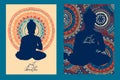 Two cards with mandala ornaments and Buddha silhouette Royalty Free Stock Photo